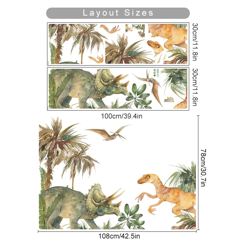 Triceratops dinosaur park boys' room wall decals – design detail