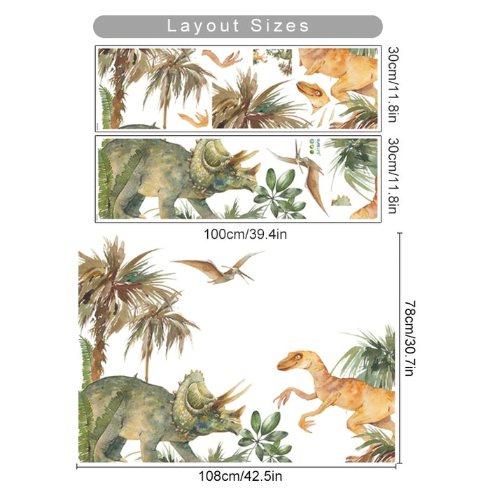 Triceratops dinosaur park boys' room wall decals – design detail