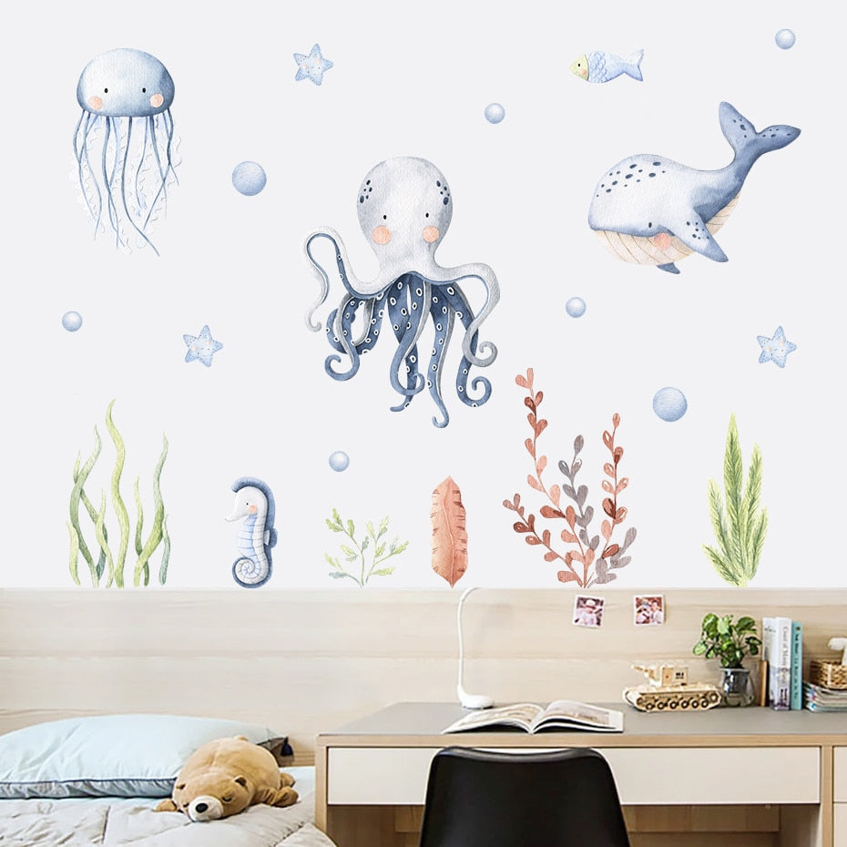 Ocean animals unisex nursery wall decals – design detail