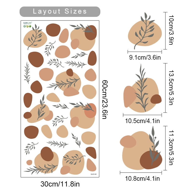 Boho beige leaves and plants nursery wall decals – design detail