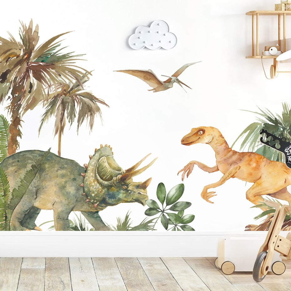 Triceratops dinosaur park boys' room wall decals – design detail