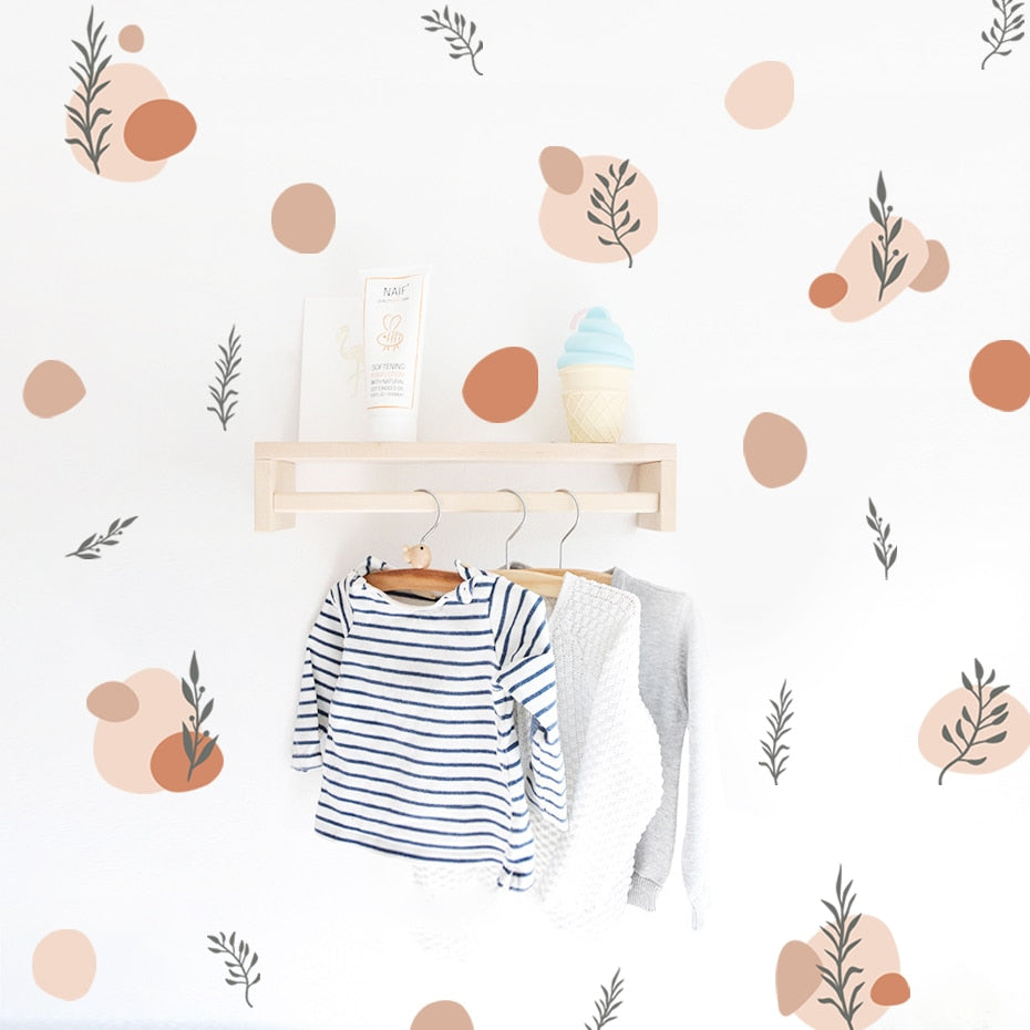 Boho beige leaves and plants nursery wall decals – design detail