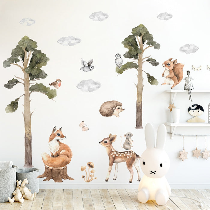 Woodland deer and fox tree nursery wall stickers – design detail