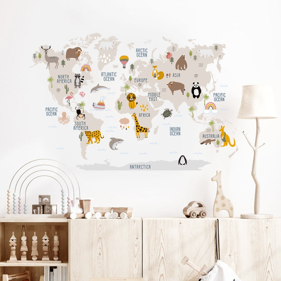 Large world map nursery wall decal