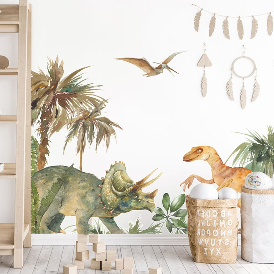Triceratops dinosaur park boys' room wall decals – design detail