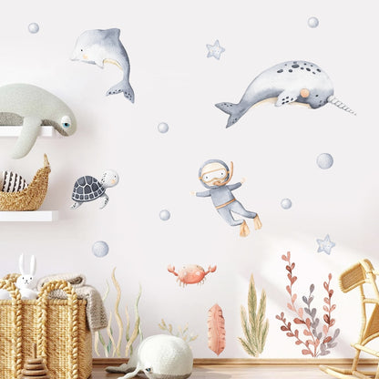 Cartoon dolphin ocean animals nursery wall stickers – design detail