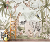 Tropical jungle giraffe children's mural wallpaper for a kids' room