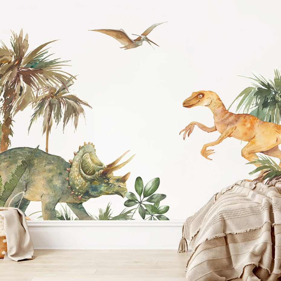 Triceratops dinosaur park wall decals for a boys' room