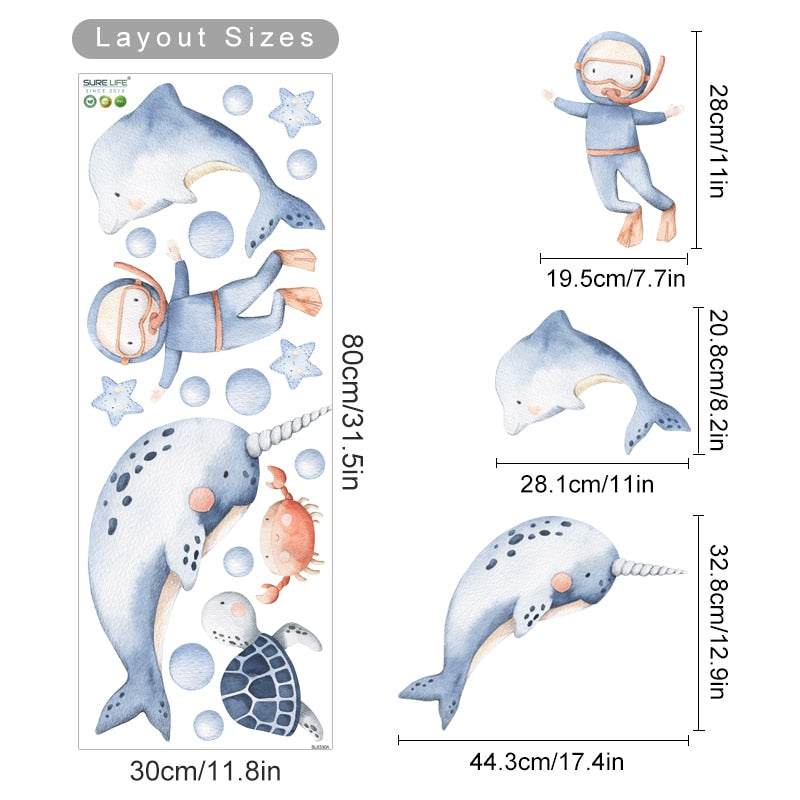 Ocean animals unisex nursery wall decals – design detail