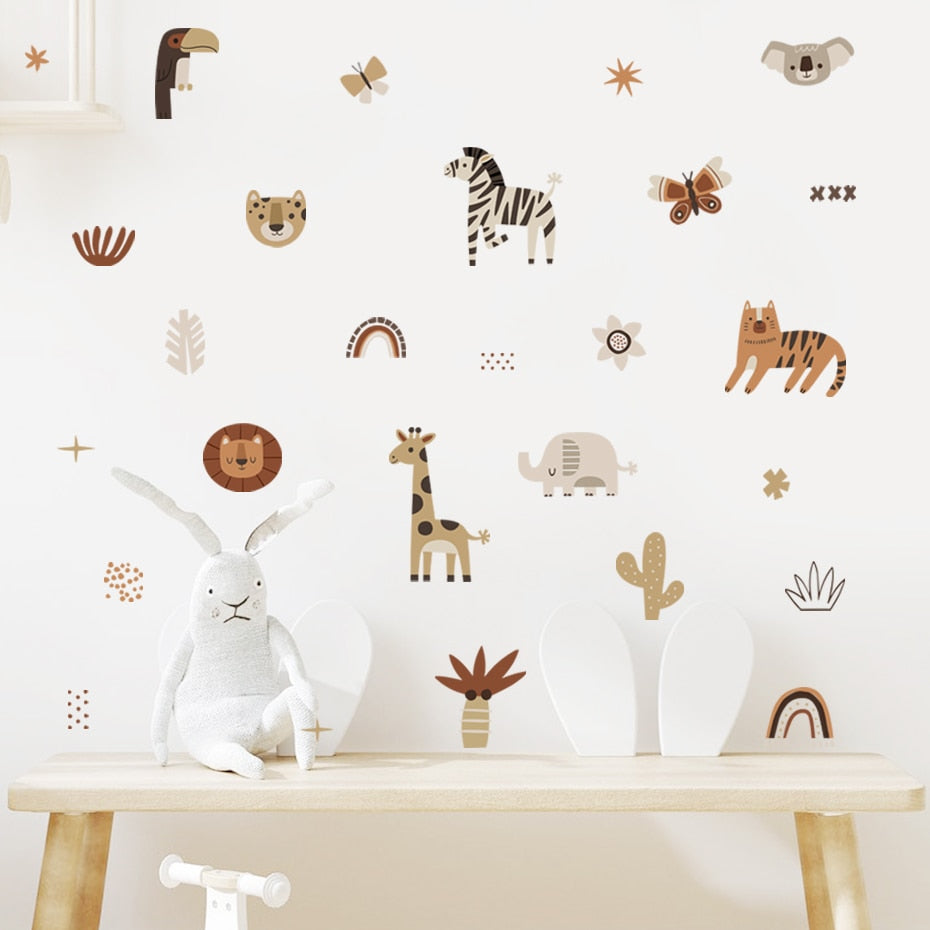 Boho beige safari animals nursery wall stickers – design detail