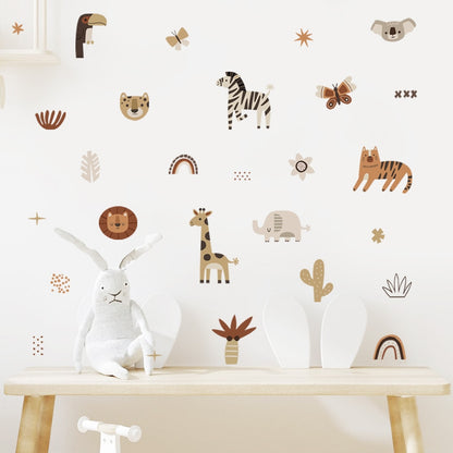 Boho beige safari animals nursery wall stickers – design detail