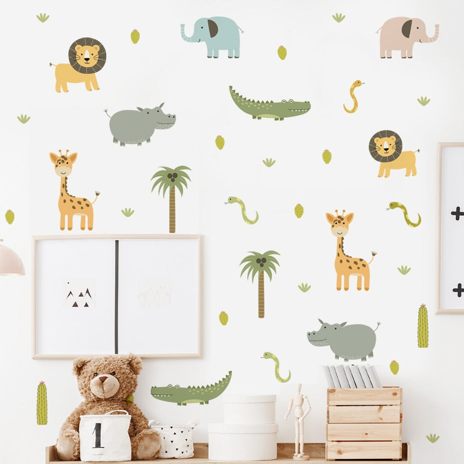 Watercolour safari animals nursery wall stickers – design detail