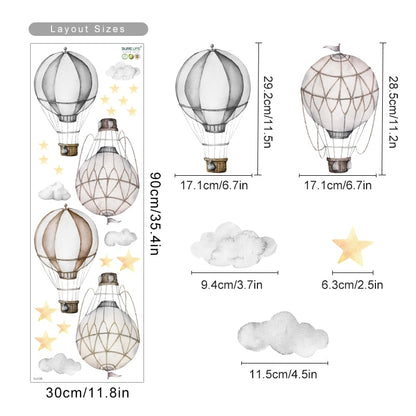 Cartoon Hot Air Balloon Clouds Nursery Wall Decals