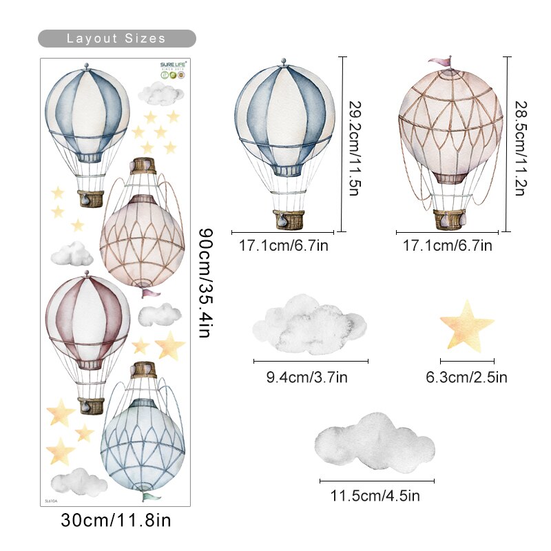 Hot air balloon and clouds nursery wall decals – design detail