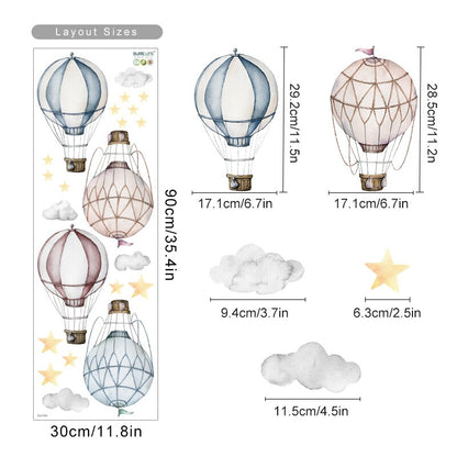 Cartoon Hot Air Balloon Clouds Nursery Wall Decals