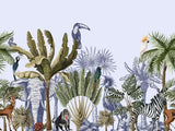 Relaxing Tropical Wilderness Jungle Mural wallpaper with lush green leaves and subtle wildlife, custom-sized for nurseries, bedrooms, or living rooms.
