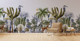 Relaxing Tropical Wilderness Jungle Mural wallpaper with lush green leaves and subtle wildlife, custom-sized for nurseries, bedrooms, or living rooms.