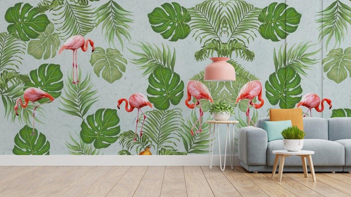 Graceful flamingo skies mural wallpaper