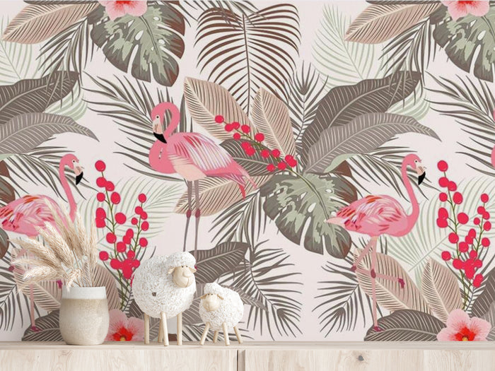 Flamingo gardens mural wallpaper