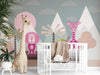 Giraffe & Lion Everest Mountains Mural Wallpaper