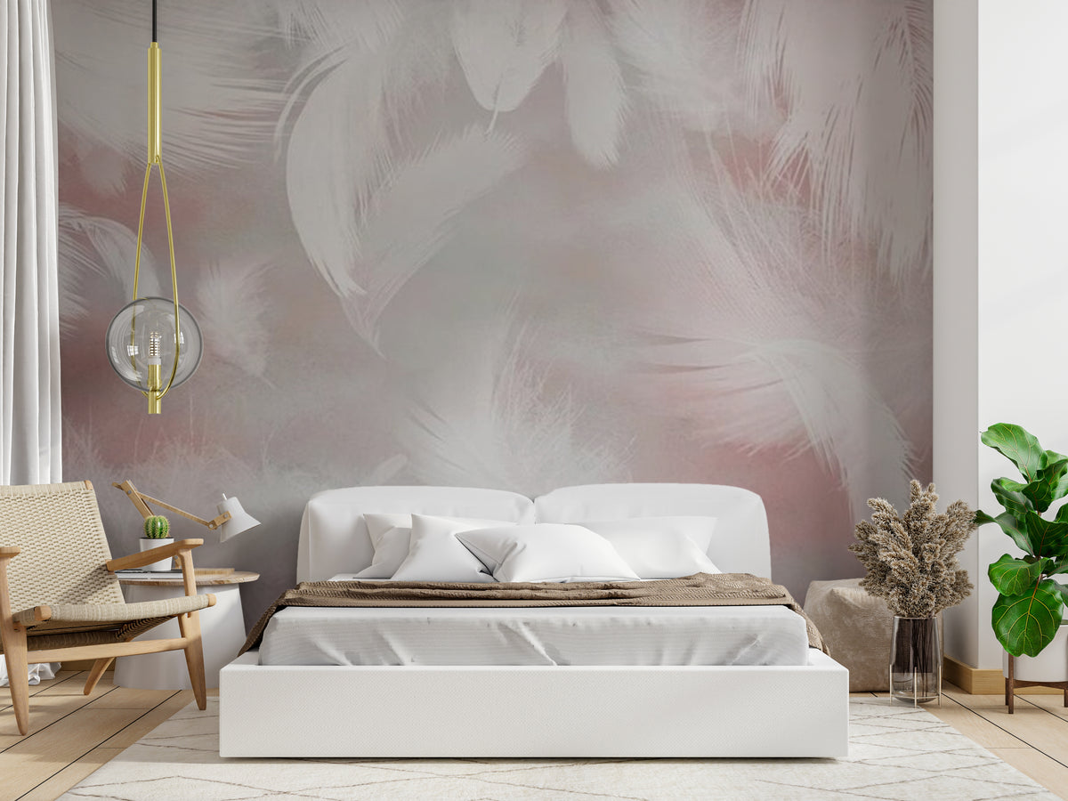 Dusky pink feathers mural wallpaper
