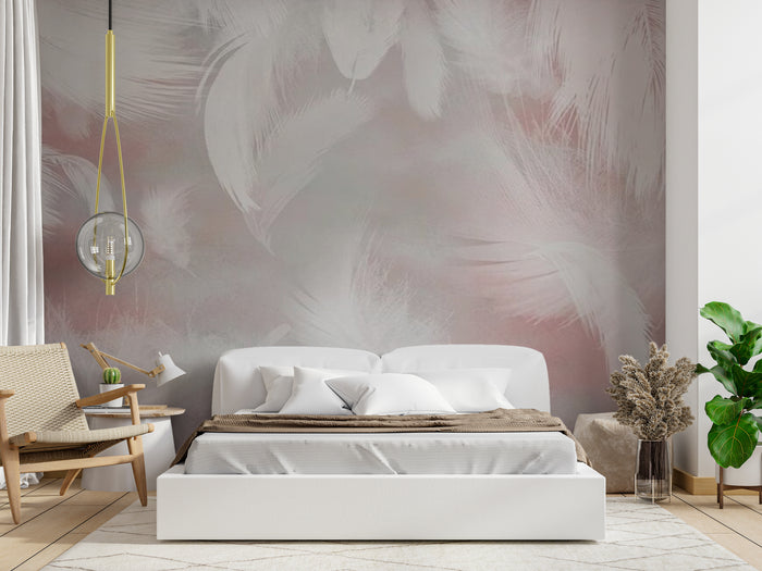 Dusky pink feathers mural wallpaper