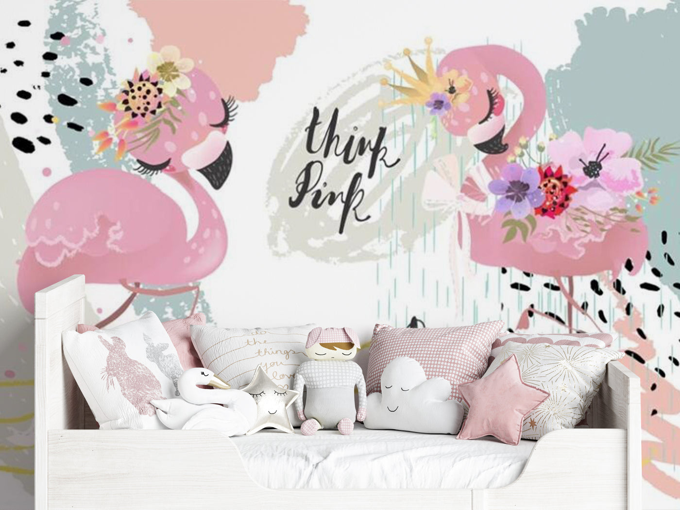Elegant pink flamingos mural wallpaper