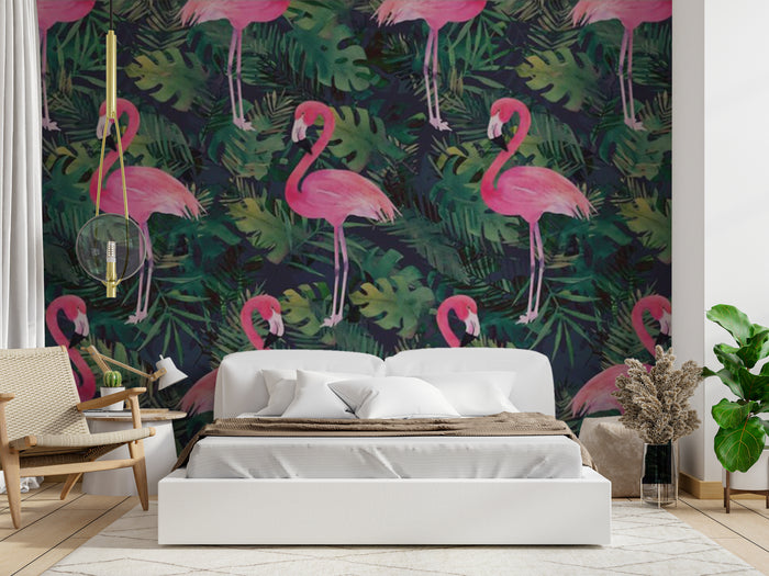 Tropical flamingo garden mural wallpaper