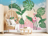 Monstera Flamingo Sunset Mural Wallpaper
