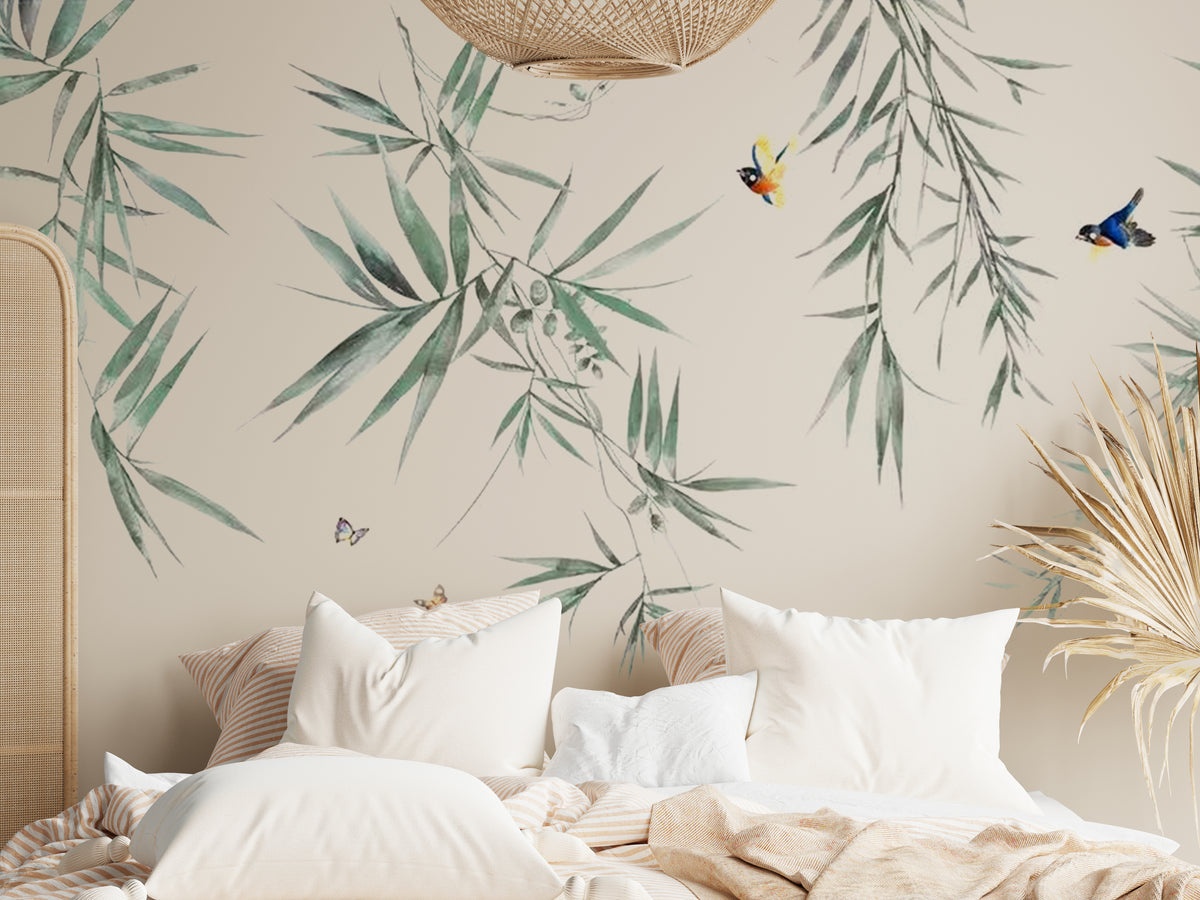 Hummingbirds and butterflies wildlife mural wallpaper