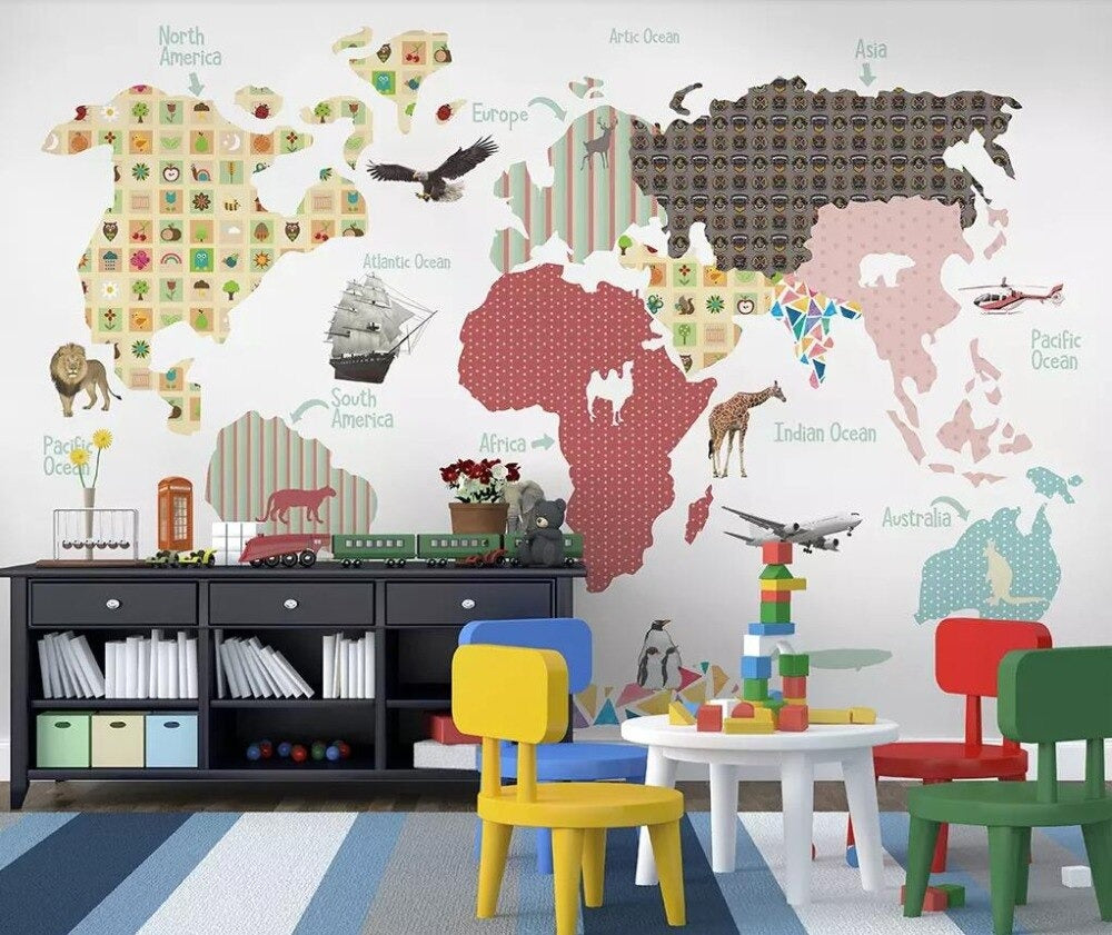 Children's map of the world mural wallpaper – design detail