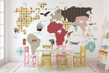 Children's map of the world mural wallpaper for a kids' room