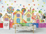 Candyland sweet themed mural wallpaper for a kids' room