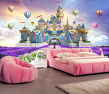 Pink princess fairyland castle mural wallpaper for a girls' room