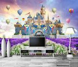 Pink princess fairyland castle girls' mural wallpaper – design detail
