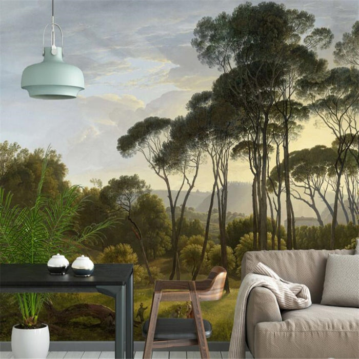 Landscape rainforest mural wallpaper for a bedroom