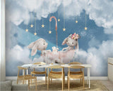 Bunny friends nursery mural wallpaper – design detail