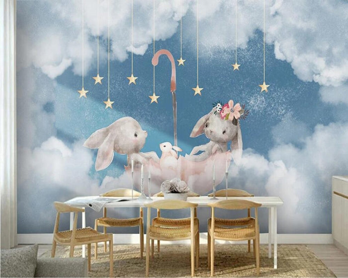 Bunny friends nursery mural wallpaper – design detail