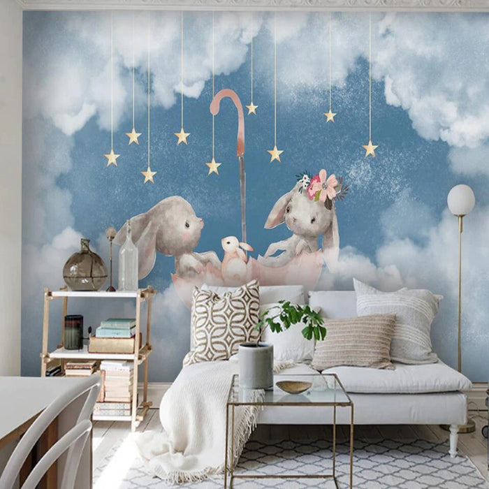 Bunny friends mural wallpaper for a nursery