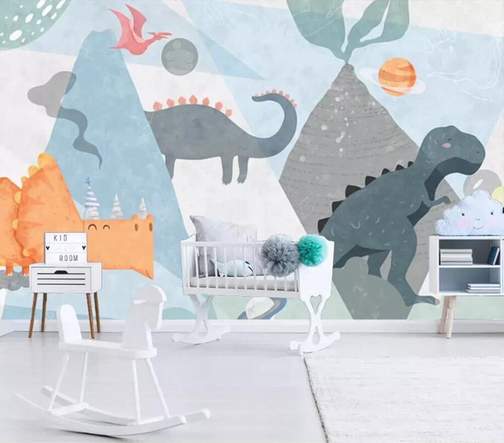 Dinosaurs and volcanoes boys' bedroom mural wallpaper – design detail