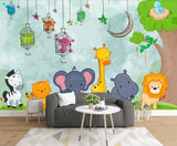Cartoon zoo animals children's mural wallpaper – design detail