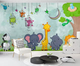Cartoon zoo animals children's mural wallpaper – design detail