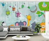 Cartoon zoo animals children's mural wallpaper – design detail