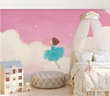 Pink and blue ballet dancer mural wallpaper for a girls' room