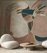 Boho abstract modern faces mural wallpaper for a bedroom