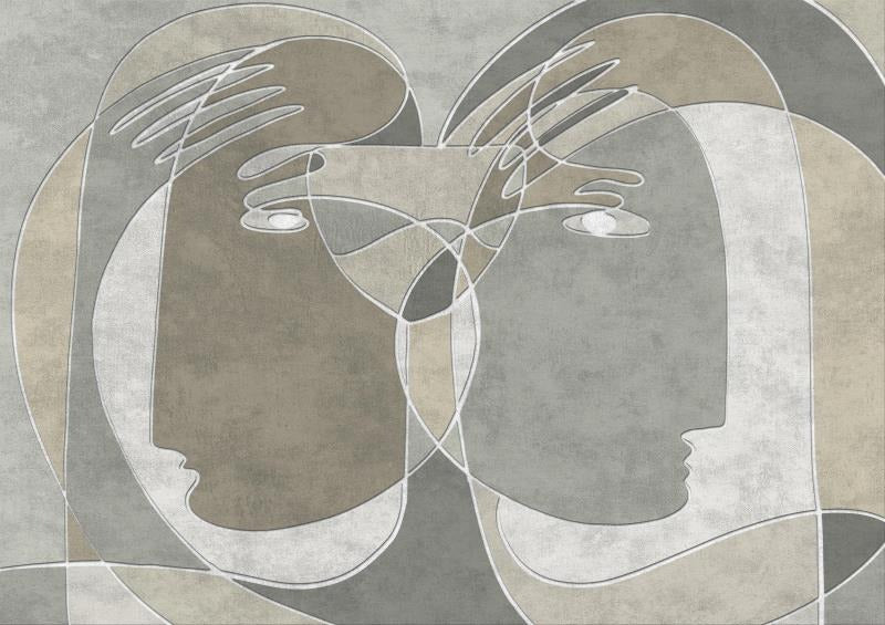 Boho abstract modern faces bedroom mural wallpaper – design detail