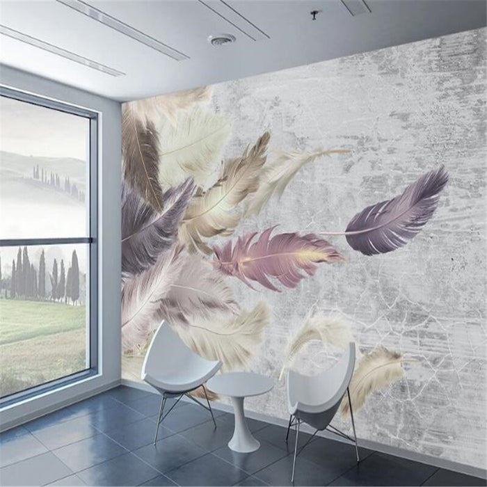 Golden wispy feathers bedroom mural wallpaper – design detail