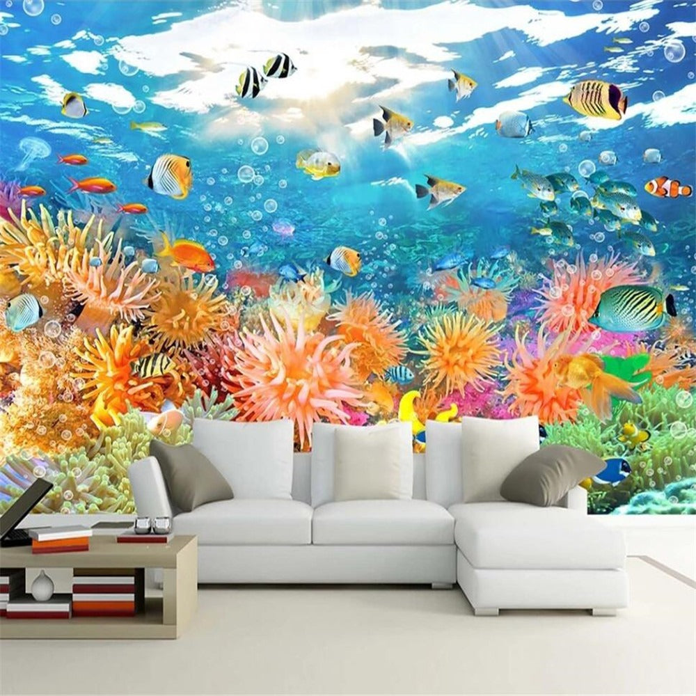 Underwater fish frenzy reef mural wallpaper – design detail