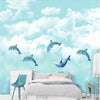 Blue Dolphins in the Clouds Children's Mural Wallpaper