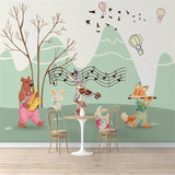 Musical forest animals mural wallpaper for a kids' room